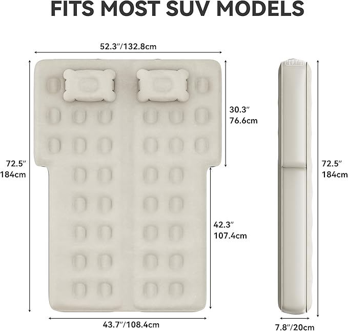 YITAHOME SUV Air Mattress with Pump, Pillows, Carry Bag & Repair Kit, 10" Inflatable Car Camping Bed for SUV, Jeep Wrangler, 4Runner & Mid-to-Large SUVs, Gray