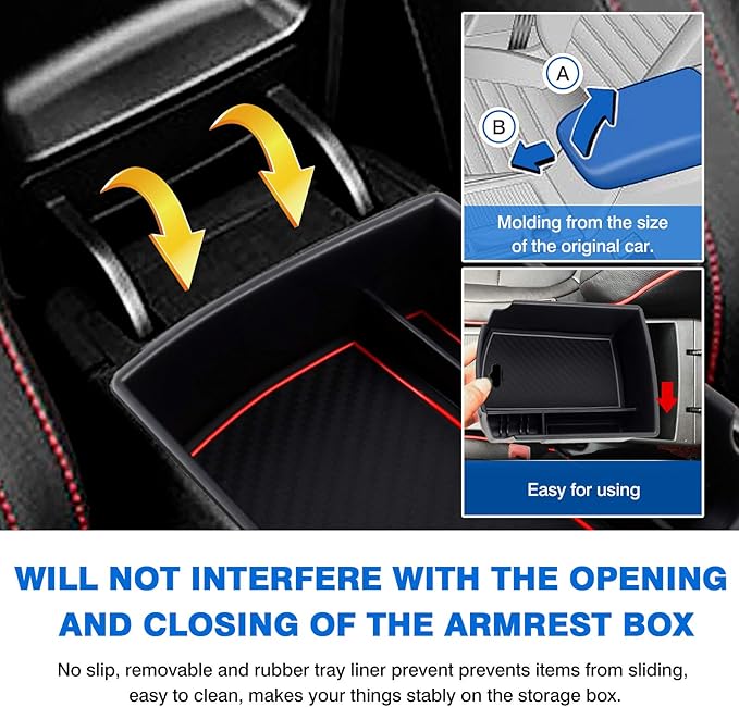 Autorder Center Console Organizer for Kia Soul 2020 2021 2022 2023 2024 2025 2026 Accessories Armrest Storage Box Secondary Insert Tray with 2 Color Mats