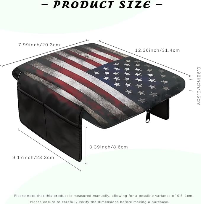 Tupalatus American Flag Car Console Cover Water-Resistant Auto Armrest Cover Protector with Storage Bags Comfort Padded Arm Rest Covers Compatible with Most Cars,SUV,Truck,Van