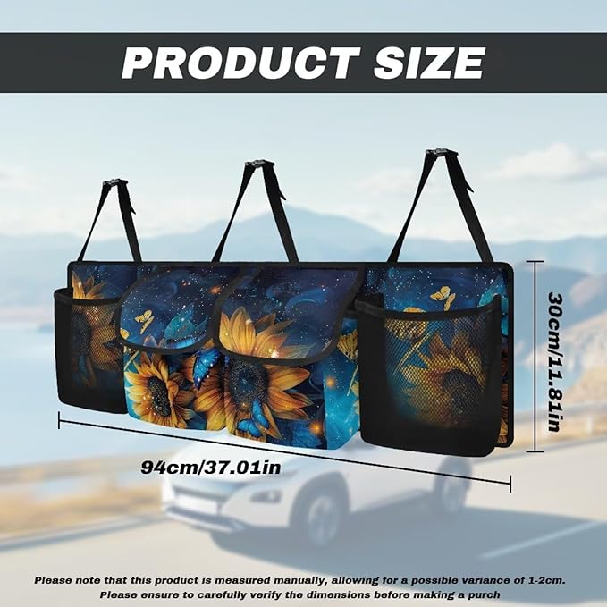 Yellow Sunflower Butterfly Backseat Trunk Organizer for Car Hanging Collapsible Cargo Bag Car Storage Organizer,Sturdy Space Saving Expert