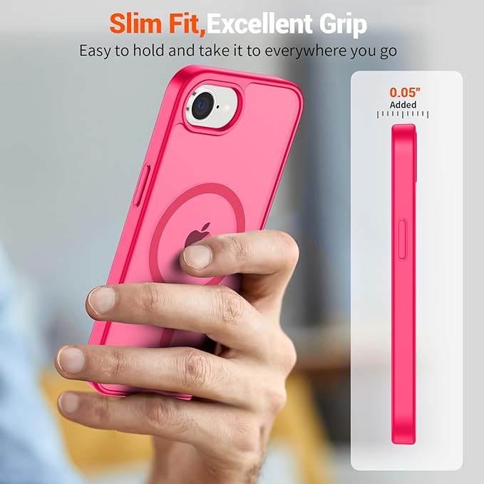 SUPFINE Magnetic for iPhone 17e Case/iPhone 16e Case (Compatible with MagSafe)(Military Grade Drop Protection) Slim Translucent Matte Shockproof with Anti-Fingerprint Phone Case,Hot Pink