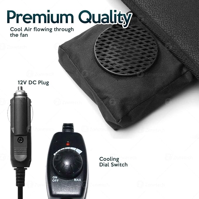 Zone Tech Black Cooling Car Seat Cushion 2-Pack 12V Automotive Adjustable Temperature Comfortable with Improved Air Circulation, Universal Fit for All Vehicles