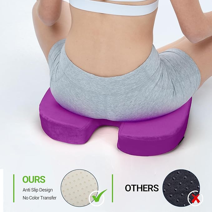 Season Guard Tailbone Pain Relief Office Chair Seat Cushion, Memory Foam Gel Seat Cushion for Sciatica Pain Relief with Washable Cover, Butt Cushion for Long Sitting, Velvet, Purple