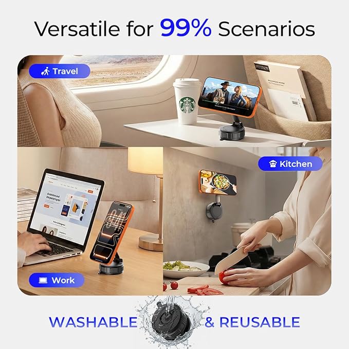 Magnetic Car Phone Holder, Strong Magnet with Vacuum Suction Cup Dashboard Mount, 360° Rotatable Adjustable Angle, Foldable Lightweight Car Phone Stand for iPhone 17/16/15/14/13/12 Pro Max