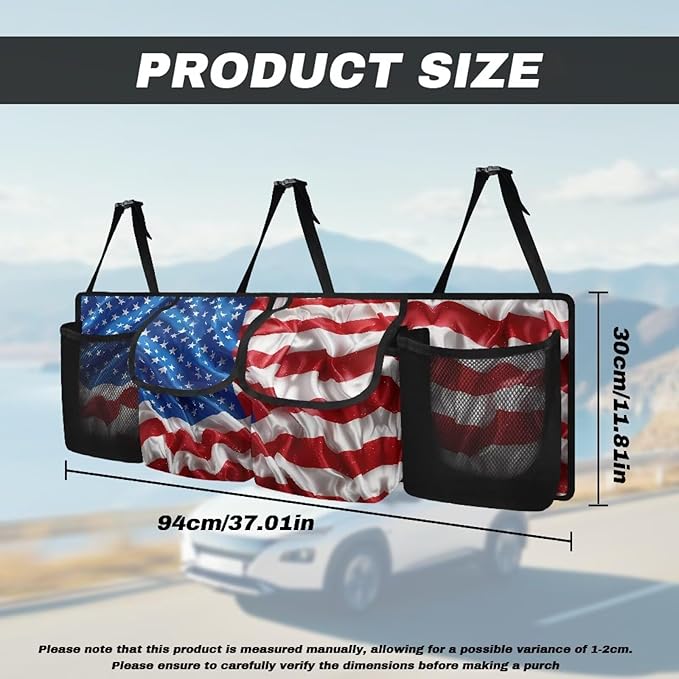 3D American Flag Trunk Organizer Trunk with Lid Hanging Storage Bag Patriotic Design Suv Car Back Seat Organizer,Car Storage Accessories