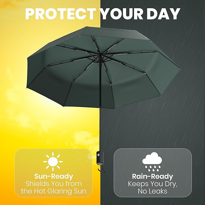 Rain-Mate Windproof Compact Umbrellas for Rain - Strong Reinforced Fiberglass Rib Design & Auto Open & Close - Portable Folding Travel Umbrella - Lightweight & Packable for Women & Men, Easy Collapse