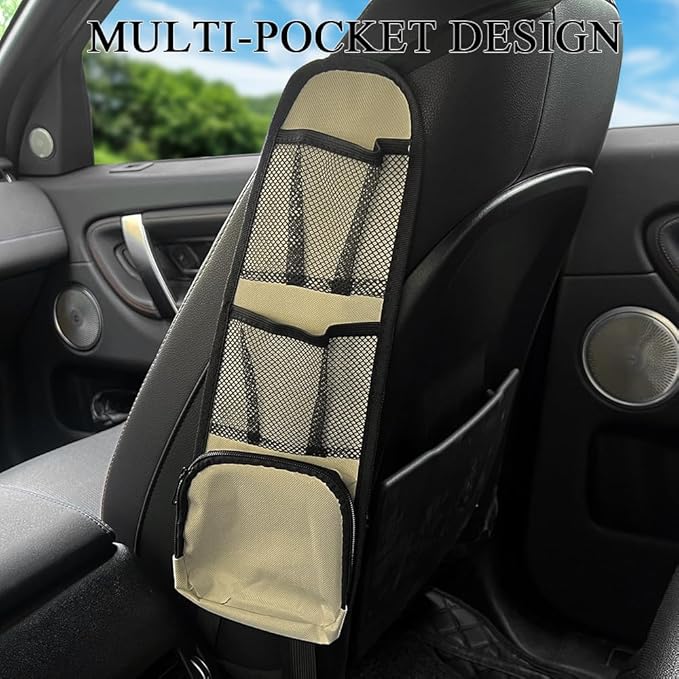 2PCS Car Seat Side Organizer, Seat Side Storage Pocket, Multifunctional Mesh Net Pocket, Car Multi-Pockets Backseat Organizer Side Hanging Bag for Storage Coins, Cell Phones (Beige, 2PCS)