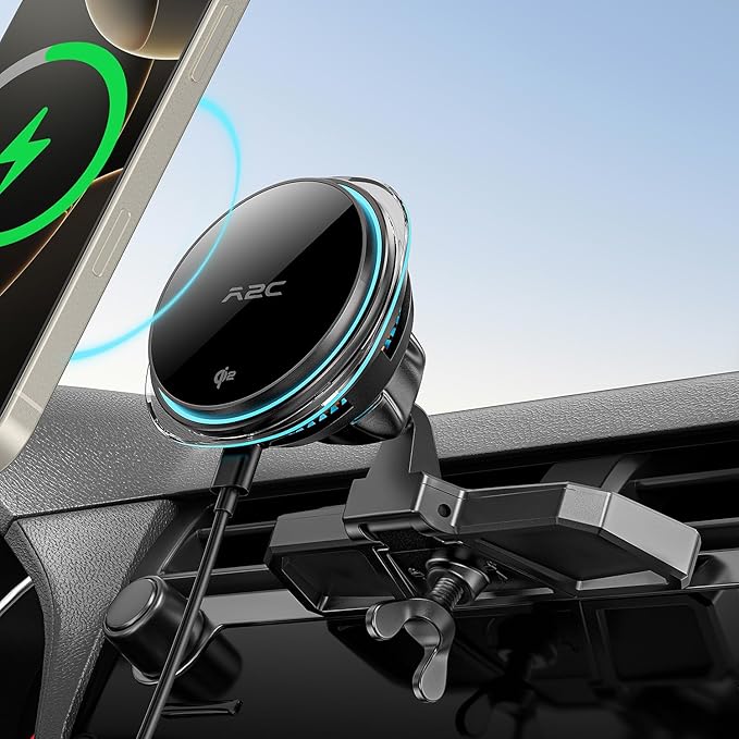 A2C Qi2 15W Wireless Car Charger CD Mount for MagSafe, Magnetic Wireless Charger Car Air Vent | CD Slot with TEC Thermoelectric Cooler Module, Fast Charging for iPhone 17 16 15 14 13 12 Series