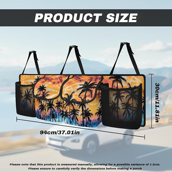 Palm Tree Trunk Hanging Organizer, Backseat Bag, Car Interior Accessories with 2 Pockets & 2 Mesh Pouches for Groceries Storage Space for SUV, Jeep, MPVs