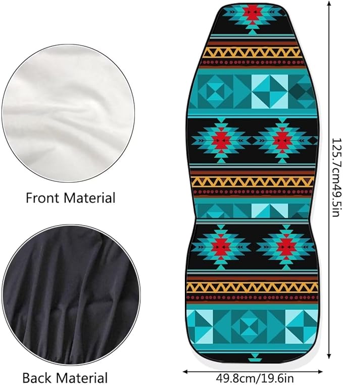 ELEQIN Aztec Turquoise Car Seat Covers Two Front Only for Car, Automotive Interior Covers, Airbag Compatible, Quick Setup Universal Fit Seat Covers for Car, Truck, SUV