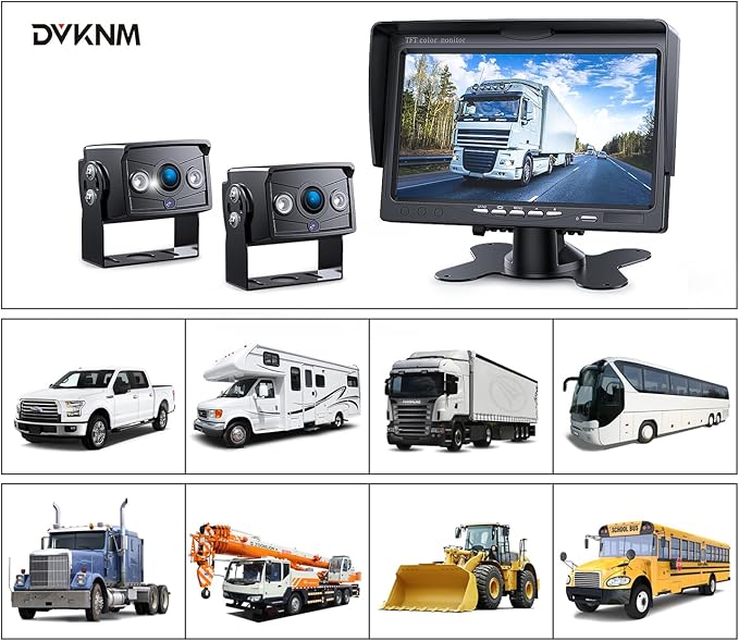 Upgrade Dual Backup Camera Monitor Kit 7" HD 1080P Monitor IP69 Waterproof Rearview Reversing Rear View Camera for Truck Trailer Semi-Trailer Box Truck RV Pickup Truck Easy Installation (TZ102)