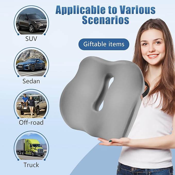 Car Seat Cushion for Truck and Car Drivers - Prevents Bedsores & Relieves Long-Drive Pain, Therapeutic Support for Sciatica, Hemorrhoids, Tailbone and Prostate, Enhanced View with Anti-Slip Base