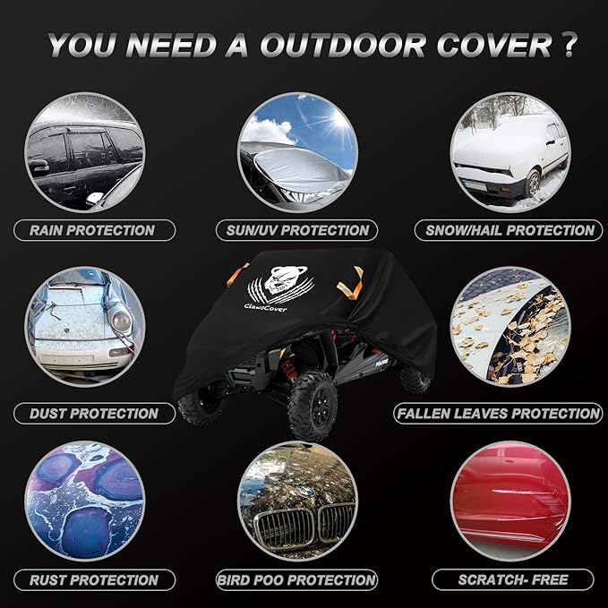 UTV Cover 4 Seater Waterproof Outdoor,Side by Side ATV Covers,Durable Anti-UV and All Weather Protection, Compatible with Polaris Ranger RZR General Can-am Defender Yamaha Kawasaki,159" Lx66 Wx76 H