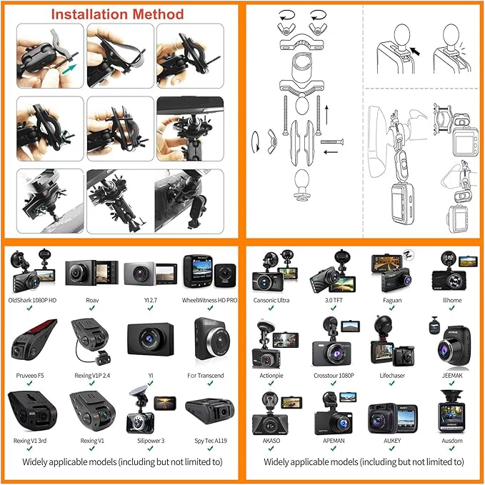 Dash Cam Mirror Mount Holder - Professional Rearview Mirror Dash Cam Mount with Various Joints fits Yi/Rove/Rexing/Falcon/Old Shark/VANTRUE/KDLINKS/WheelWitness On-Dash Mounted Cameras