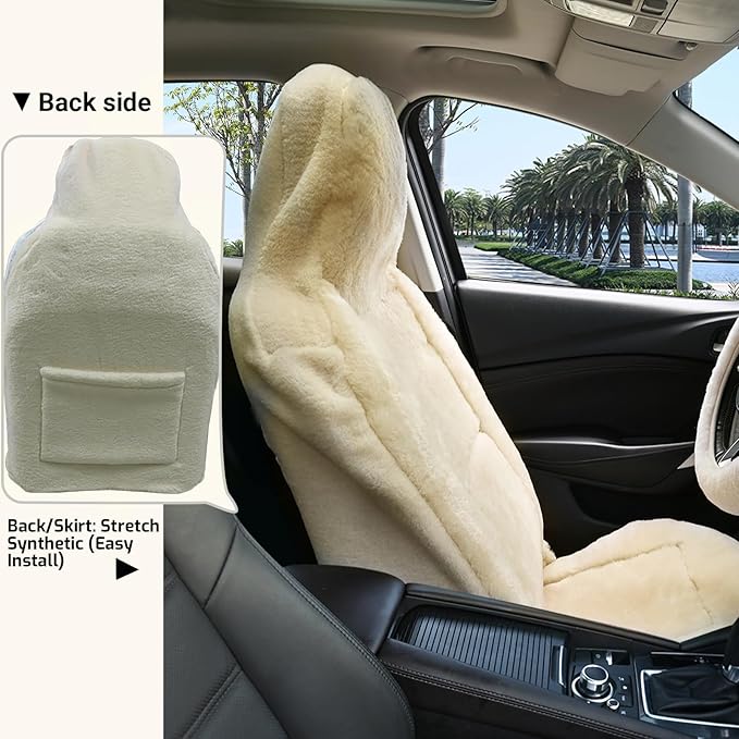 Aegis Cover Premium Australian Merino Sheepskin Car Seat Cover, Highback Easy-Install Universal Fit for SUV Truck Sedan Most Vehicles (FS-Cream)
