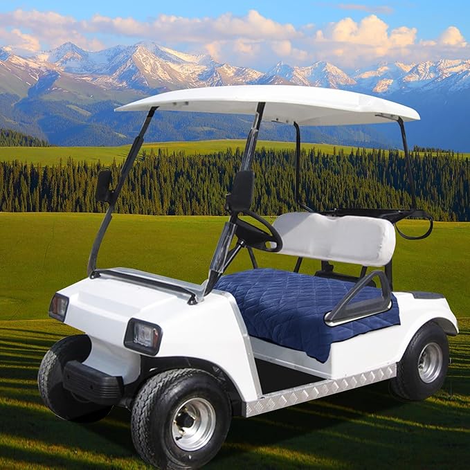 YOKYHOM Golf Cart Seat Covers for 2 & 4 Passenger Carts, Thick Short Plush with Non-Slip Backing, Ultra Soft Seat Towel Blanket, Fits EZGO, Club Car, Yamaha, 51"x30.5", Blue Black