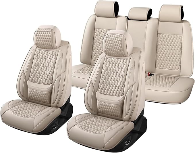 Car Seat Covers Full Set Custom Fit for Chevrolet/Chevy Trailblazer 2021-2026 - Premium Faux Leather with Lumbar Support | Breathable, Waterproof, Anti-Slip, Durable (Beige,Full Set)