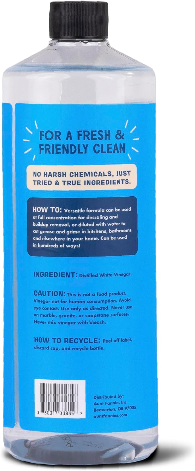 Aunt Fannie's Extra Strength Cleaning Vinegar, Multipurpose Household Cleaner, No Added Scents, Dyes, or Other Additives, 32 oz, Pack of 6