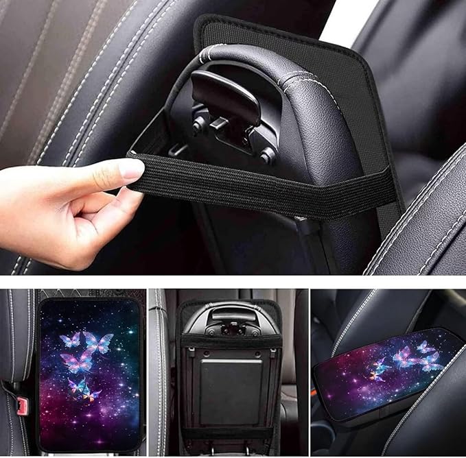 JoyLamoria Galaxy Butterfly Auto Center Console Pad Cover Car Armrest Cushion Soft Handrail Box Protector Universal Fit