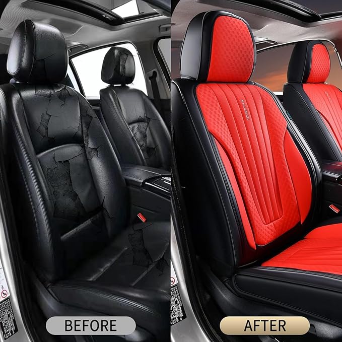 FLORICH Car Seat Covers, Premium Leatherette Car Seat Covers Front Seats, Waterproof Leather Seat Protectors, Automotive Seat Protectors Universal Fit for Most Sedans Cars SUV Trucks, Black&Red