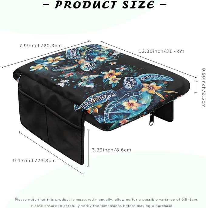 Dreaweet Sea Turtle Arm Rest Cover for Car Thick Center Console Cover with Pockets,Turtle Car Accessories Armrest Cover for SUV Truck Universal Center Console Armrest Pad