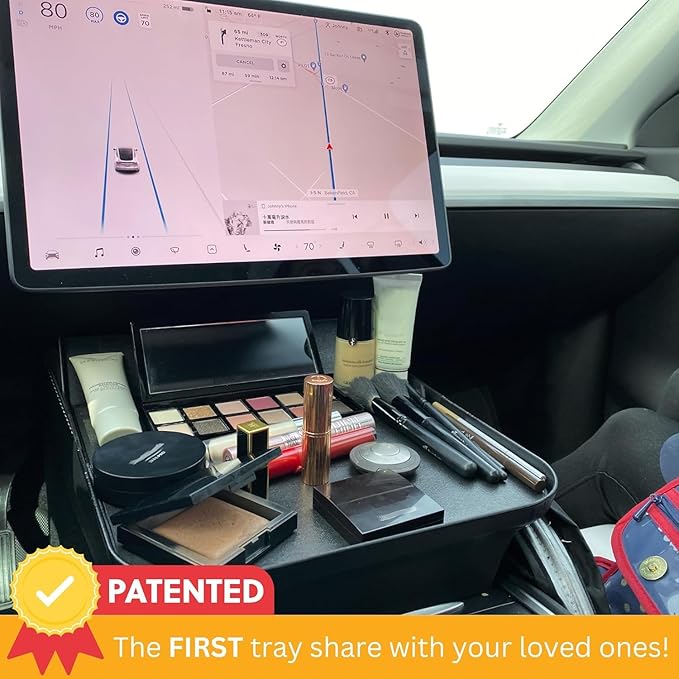 Tesla Model Y Model 3 Accessories 2020 to 2026, Car Eating Food Table Alset Tray, Center Console Organizer, for Autopilot, Road Trips. Anti-Slip Mat for Stability. (Tray ONLY)