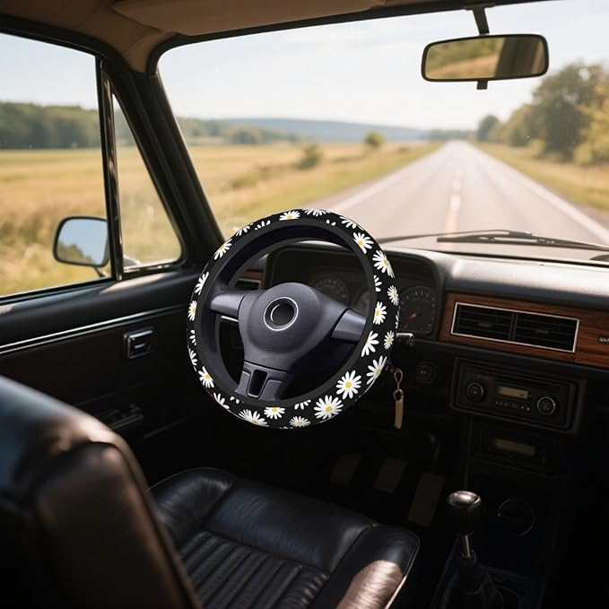 Steering Wheel Cover Accessories Neoprene Cover, Breathable Non-Slip Easy to Install Suitable for Women Men, 14.5-15.5 Inch for Car SUV Van Truck Universal - Persia Flower