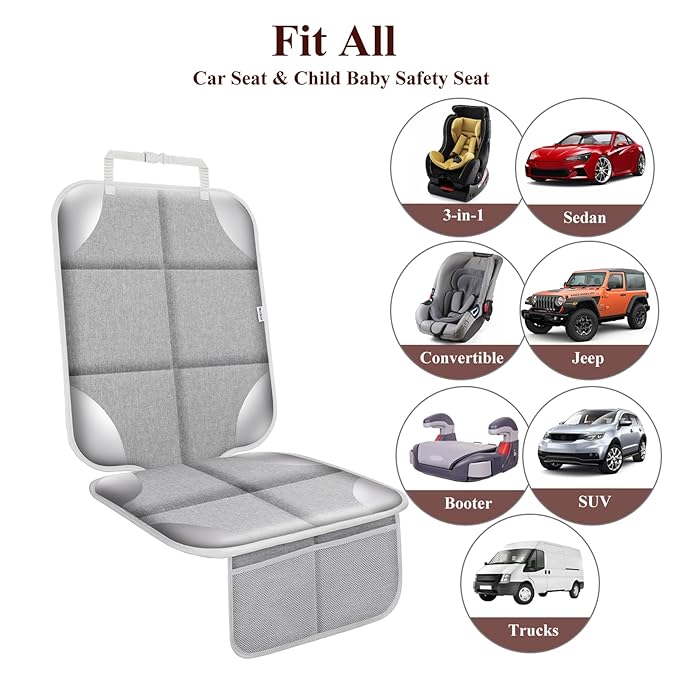 Meolsaek Car Seat Protector for Child Car Seat, Durable 600D Fabric Waterproof Car Seat Cover with Thick Pad Non-Slip Backing,No Imprints (Silver Gray-2pcs)