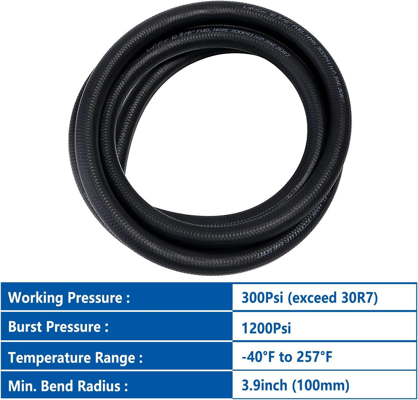 LokoCar Rubber Fuel Hose Line Push Lock 3/8" ID SAE 30R7 NBR 10ft 300PSI Black