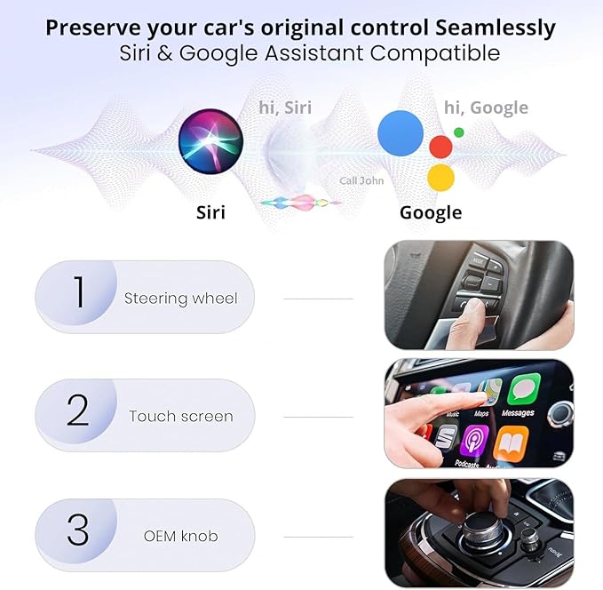 Wireless CarPlay adapter & wireless Android Auto adapter, 2-in-1 USB-A/USB-C dongle for factory wired CarPlay iOS 10+ & Android 11+ cars, easy to install, 3s auto-connect, 5.8 GHz Wi-Fi, Bluetooth 5.2