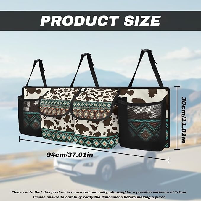 Aztec Tribal Car Trunk Organizer Brown Cow Spots Trunk Hanging Storage Bag Car Organization for SUVs Sedans