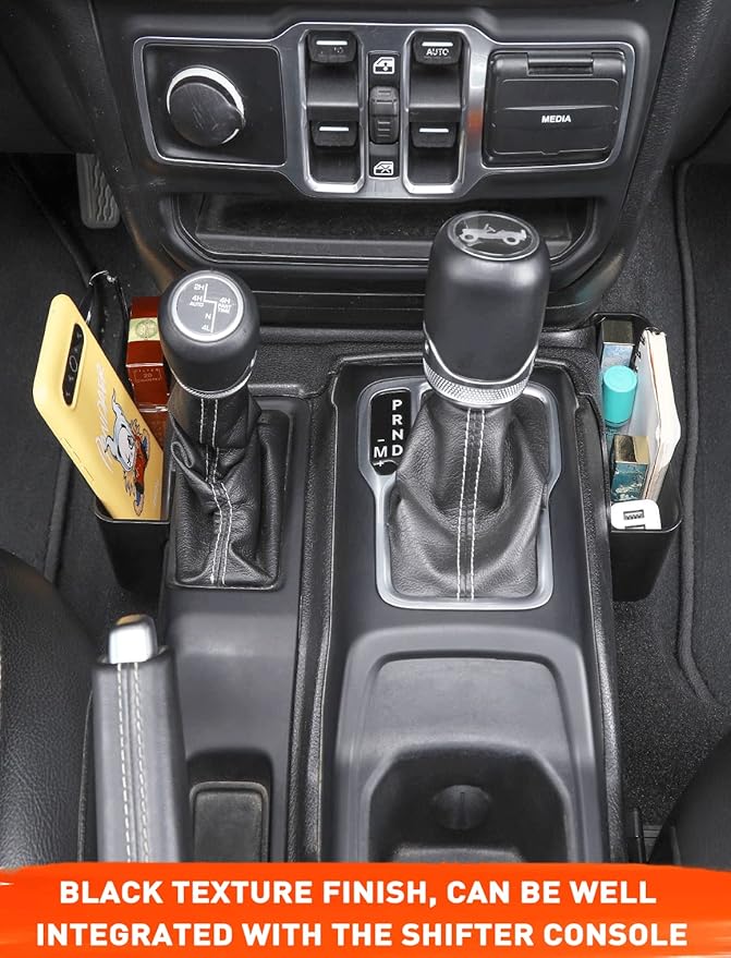 Savadicar GT-2 Shifter Storage Box, American Flag Gear Shift Tray, Center Console Organizer for 2018-2025 Jeep Wrangler JL JLU 4XE & Gladiator JT, Interior Accessories, Black,1 PC