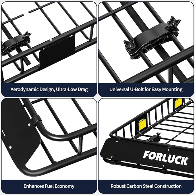 Forluck 54 x 34 x 6 Inch Universal 250 LBS Heavy Duty Roof Rack Cargo Carrier with Waterproof Bag, Extension Rooftop Cargo Carrier, Car Top Luggage Holder for SUV, Truck or RV Steel Construction
