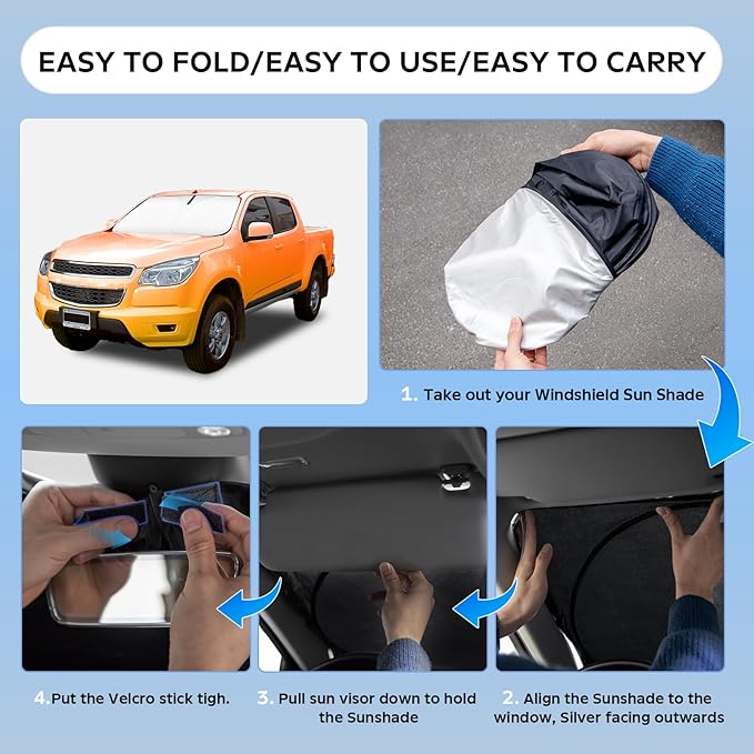 Sun Shade Sunshade for Chevy Chevrolet Colorado 2015-2022 Windshield Cover, 4-Layers Sun Shield 250T Silver Sun Visor Foldable Window Shade Blocks UV Rays Car Accessories