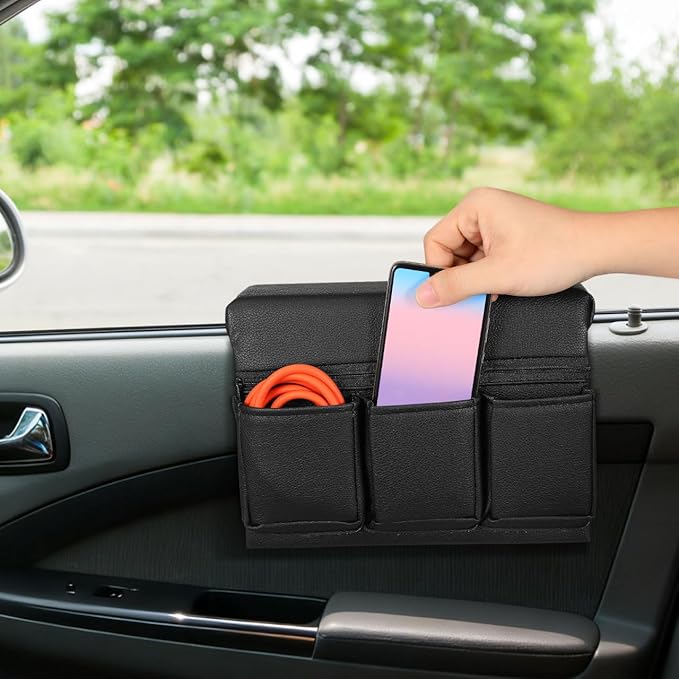 Armrest Pad Organizer, Car Storage Box Auto Side Door Armrest Pad Car Console Side Organizer Arm Rest for Accessory Universal s Leather