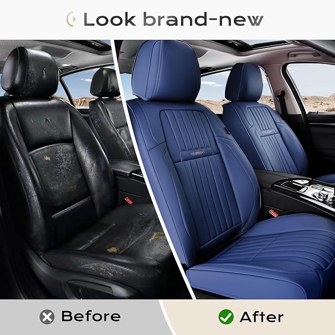 Coverado Car Seat Covers Front Seats, Seat Covers for Cars, Car Seat Protector, 2-Pack Car Seat Cushion Nappa Leather, Waterproof Seat Covers Carseat Cover Universal Fit for Most Cars Trucks(Blue)