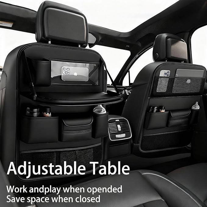 Car Seat Organizers,Multi-functional Back Seat Protectors, Storage Pouches, and Tray Holders (for Cars, Kids, Seat Back and Rear Seats)(Leather 1 Pcs)