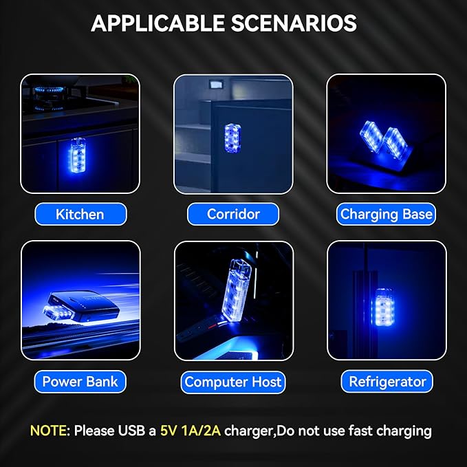 2 PCS Interior Car Lights, Portable Magnetic USB Car Atmosphere Interior Light, 8 High-Brightness LED Beads, Rechargeable Touch-Sensitive Light for Vehicles, Bedrooms, Hallways, Camping(2 Blue)