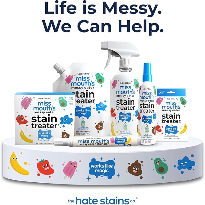 Miss Mouth’s Messy Eater Stain Treater Stain & Suds Duo Pack - 3 Pack Spray and 30 Pack Detergent Sheet bundle - Newborn & Baby Essentials - Food, Grease, Coffee Off Laundry, Underwear, Fabric