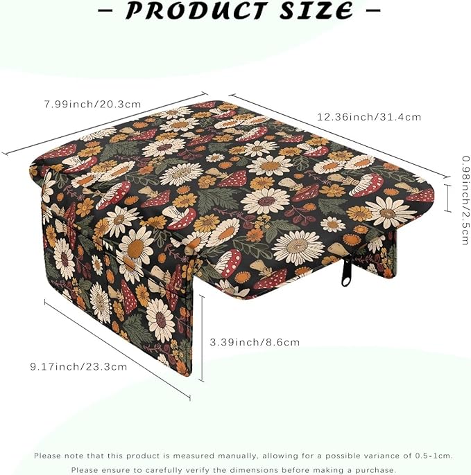 Tupalatus Mushroom Car Armrest Cover with 2 Storage Bags Flowers Universal Center Console Pad Washable Armrest Seat Box Cover Easy Installation Universal Fit for Cars,Trucks & SUVs