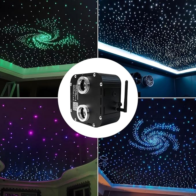 AZIMOM Updated Dual Color 50W Twinkle Fiber Optic Starlight Kits 1800pcs*0.03in*16.4ft Fiber Strands Sound Activated Bluetooth/APP Remote Control Theater Ceiling Home Shop Lobby Roof Decor