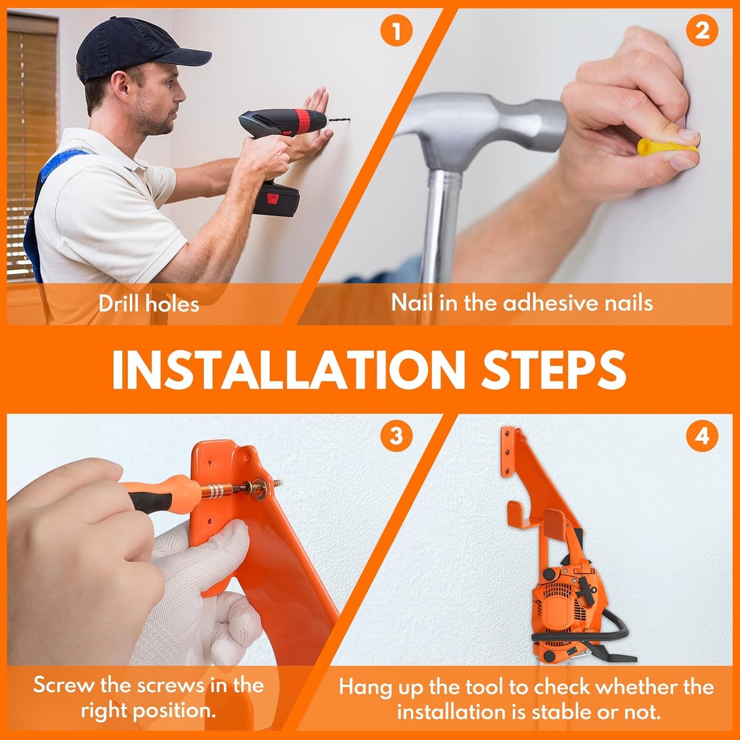 Chainsaw Hanger,1pcs Ideal for Adult Garage Tool Organizer. This Chainsaw Accessory Rust Proof Alloy Steel Construction with Powder Coating, Perfect Wall Mount Solution for Your Chainsaw.(orange)