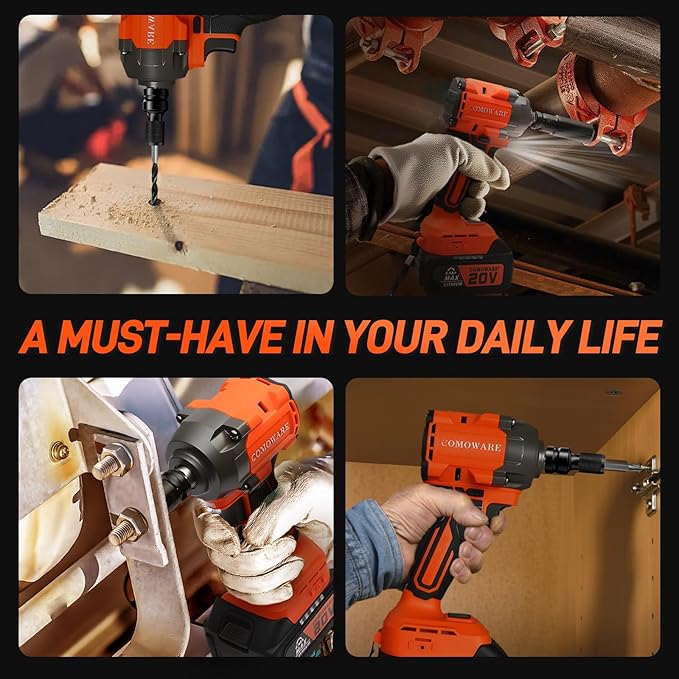 COMOWARE 650N.m (480 ft-lbs) Cordless Impact Wrench, 1/2" Brushless High Torque Impact Gun, 20V 4.0Ah Battery & Fast Charger, 6 Sockets w/case, 3-Speed Control (0-3000RPM) for Car, Truck RV, Mower
