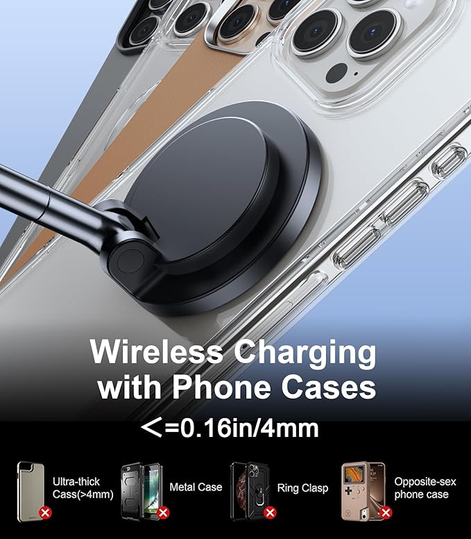 Magnetic Wireless Car Mount Charger Fast Charging, 360°Rotating Dashboard/Windshield Vacuum Suction Cup Phone Holders for Your Car, Car Accessories for iPhone 16 15 14 Pro Max Samsung Tesla
