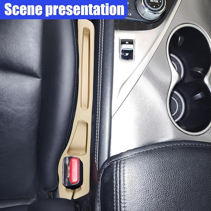 2PCS Car Seat Gap Filler Organizer, Car Center Console Side Plug with Storage Slot Prevent Falling, Multifunctional Vehicle Interior Phone Holder Accessories for Cars, Trucks, SUVs (Beige)