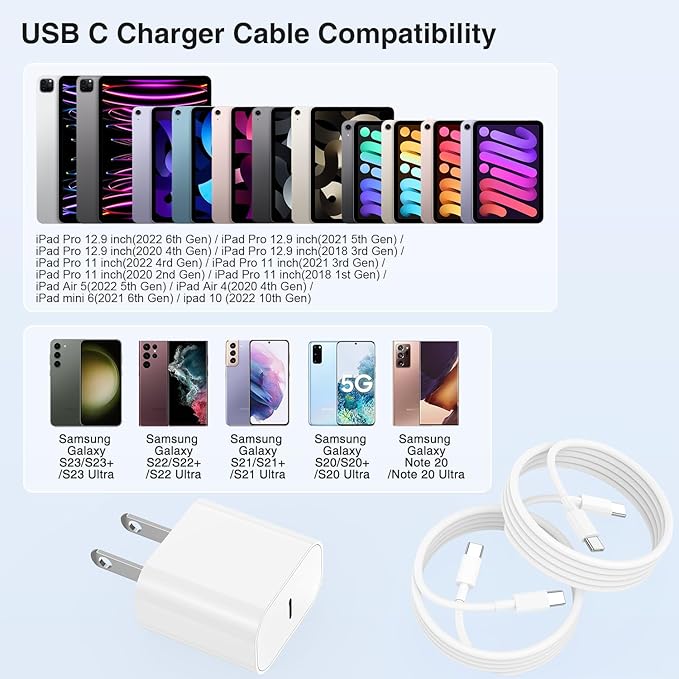 iPhone 17 16 15 Fast Charger 10ft, USB C Charging Block and Long Type C to C Cable Cord, iPad Wall Plug Power Adapter Cube Brick for Apple iPhone 17 Pro Max/17 Air/16 e/16 Pro/15 Plus/15 Mini/Samsung