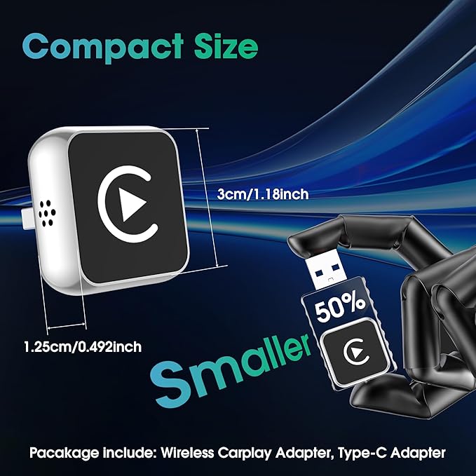 Wireless CarPlay Adapter, 2026 Upgraded Wired to Wireless for Apple CarPlay & Android Auto, 2-in-1 Mini USB Design Car Play Adapter with Type-C Adapter, Plug and Play, Stable Connection with No Delay