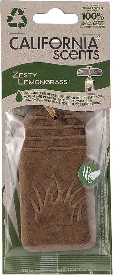 California Scents Hanging 3D Paper: Natural, Environmentally Friendly Car Freshener with Recycled Materials and Strong Odor Eliminator for Automotive Air Freshening (Zesty Lemongrass, 1 Pack)