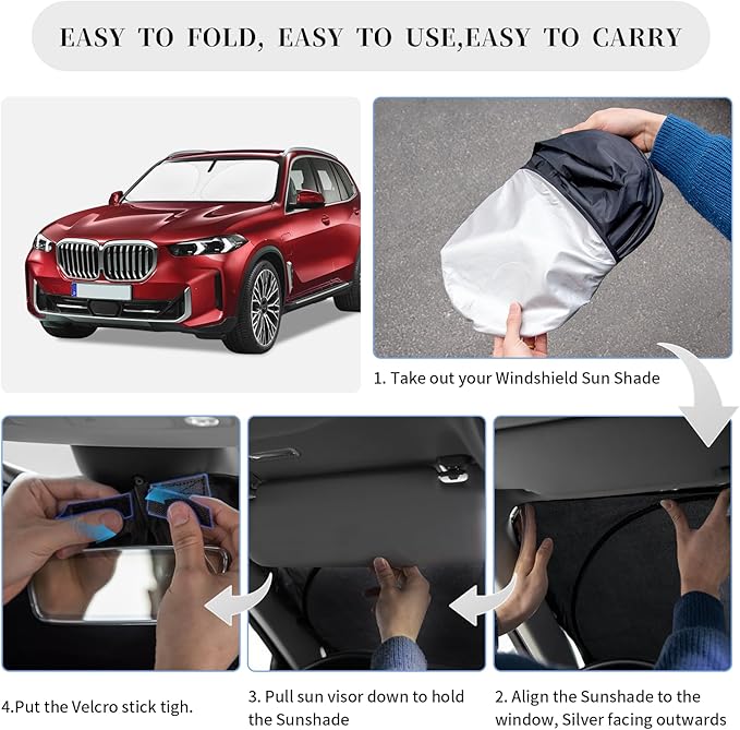 Sun Shade Sunshade for Acura RDX 2019-2024 2025 2026 Car Windshield Cover, 250T 4-Layers Front Window Shade Foldable Sun Visor Blocks UV Rays and Sun Heat Protection Interior Car Accessories