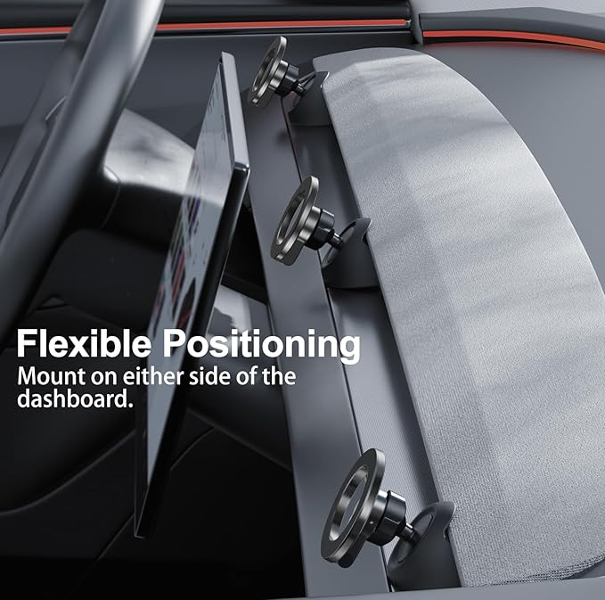YONZEE Magnetic Phone Mount Compatible with 2025-2026 Model Y Juniper and 2024-2026 Tesla Model 3 Highland, Dashboard Ball Joint Base, Strong Magnetic Ring, 360° Rotation